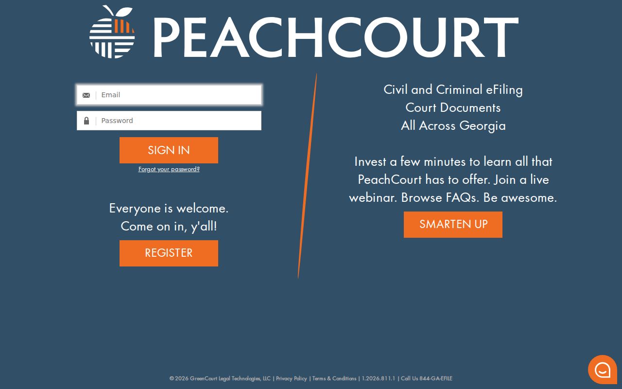 PeachCourt login screen used in the Long County case lookup route
