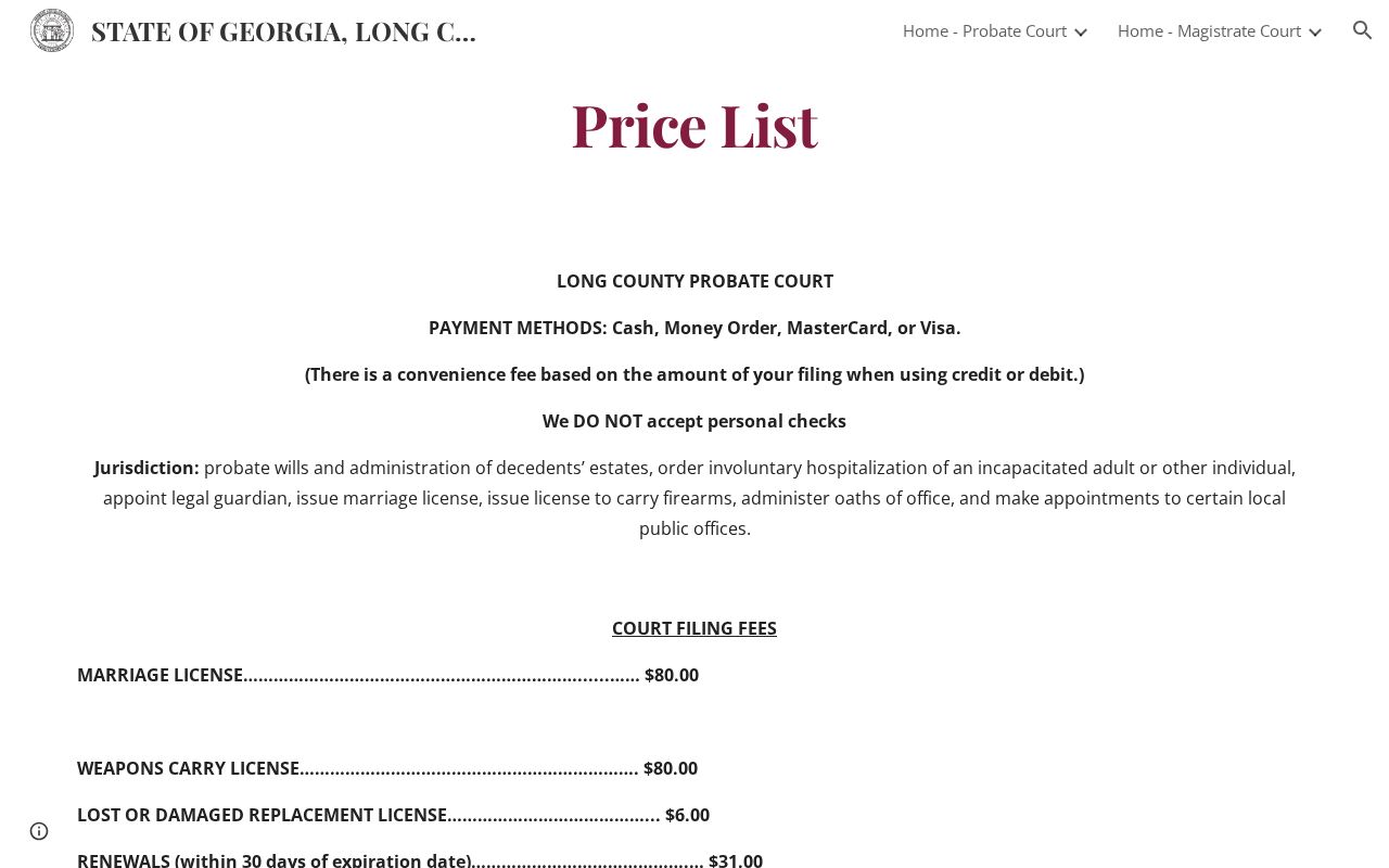 Long County Probate Court services and copy fee page