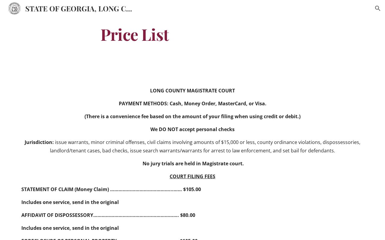 Long County Magistrate Court civil filing and service fee page
