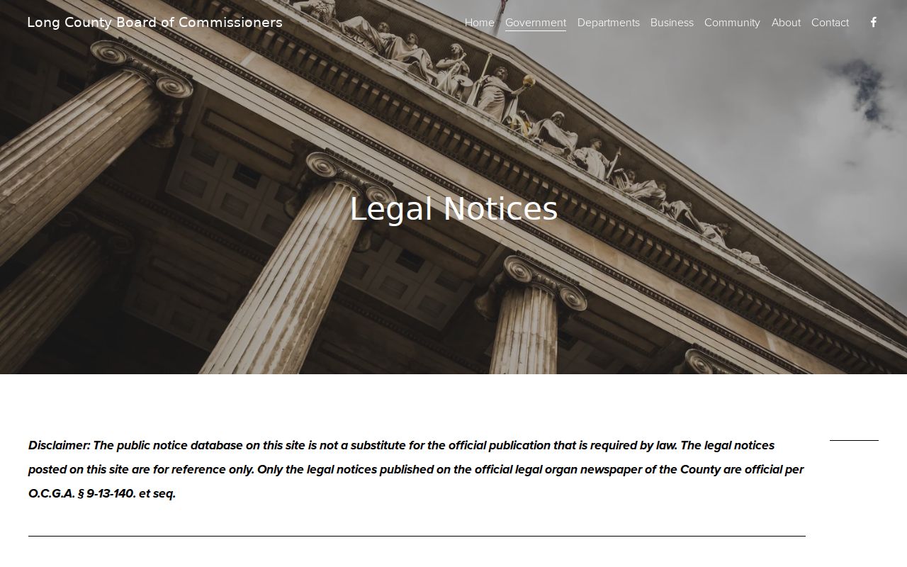 Long County official legal notices page and publication disclaimer