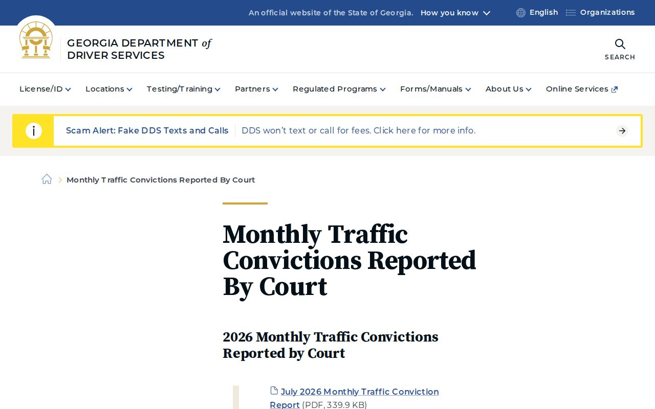 Georgia DDS traffic conviction reports index